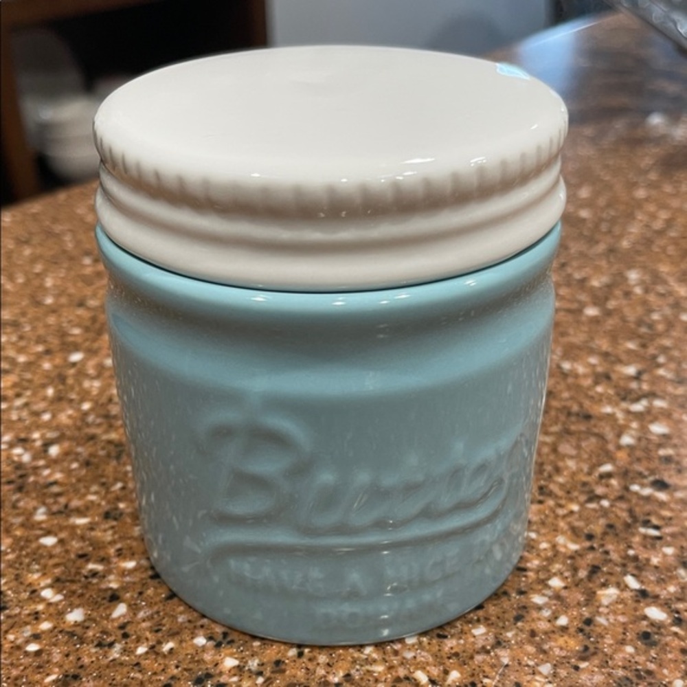 Down Blue and White Butter Dish